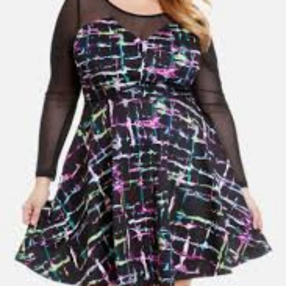 FTF electric grid flare dress